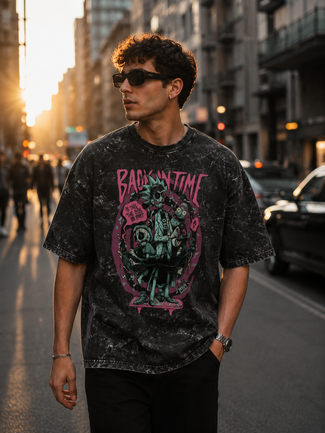 Back In Time Unisex Acid Washed Oversized Tee