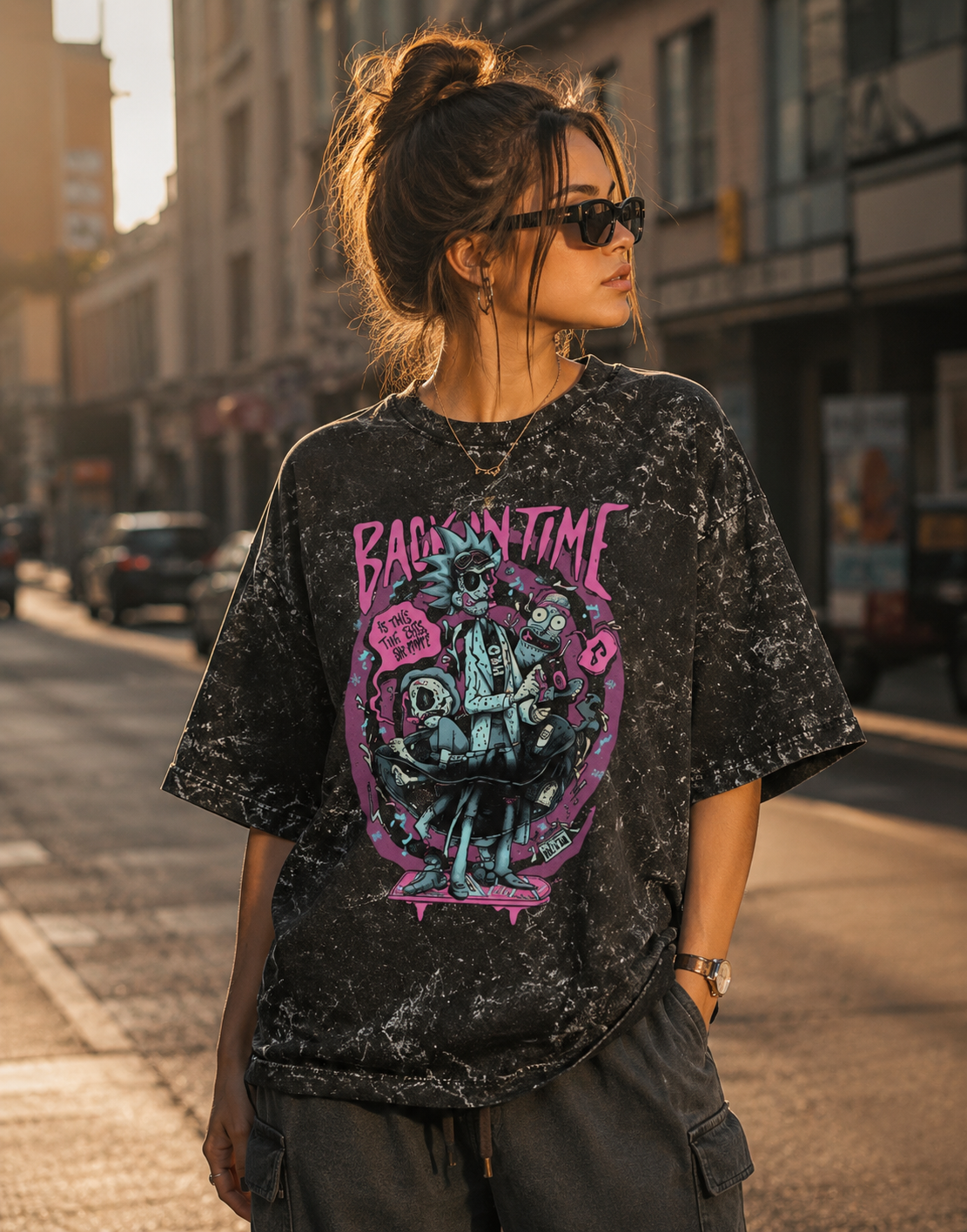 Back In Time Unisex Acid Washed Oversized Tee